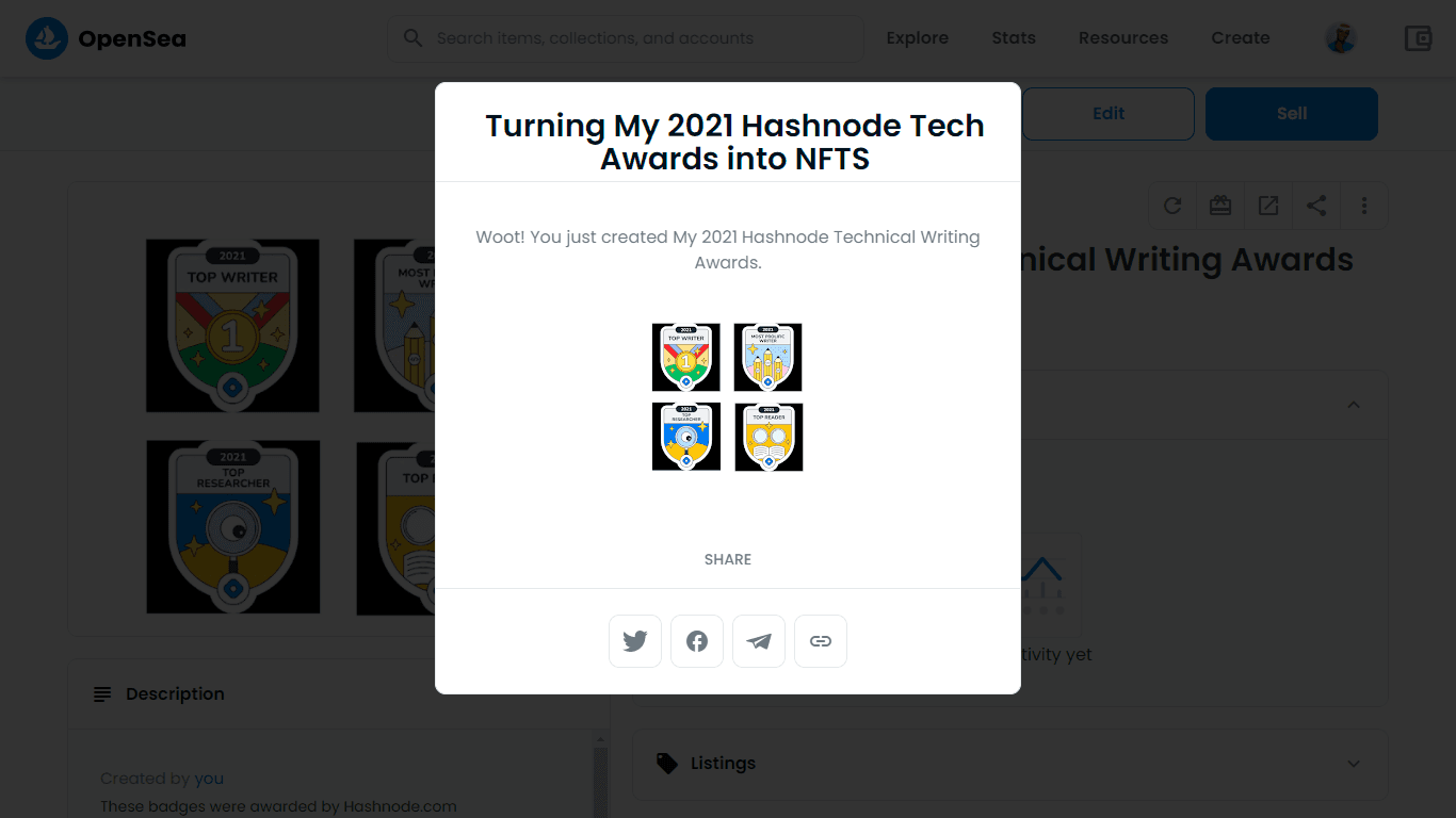 Turning My 2021 Hashnode Tech Awards into NFTS - A walkthrough of how I did it