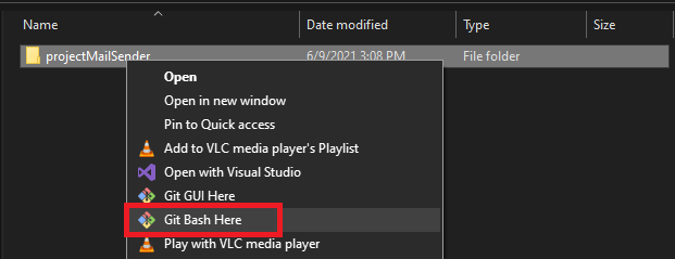Screenshot of the Gitbash option