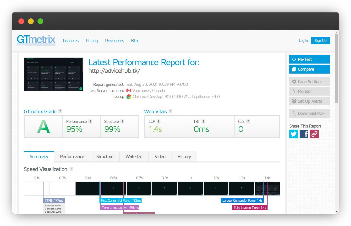 performance on gtmetrics.png