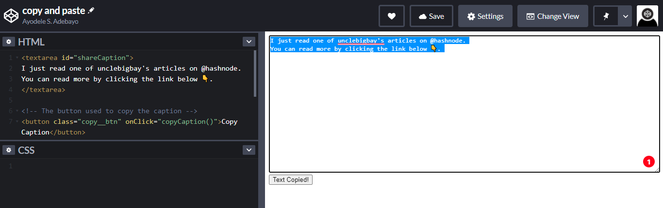 Copied text with blue overlay