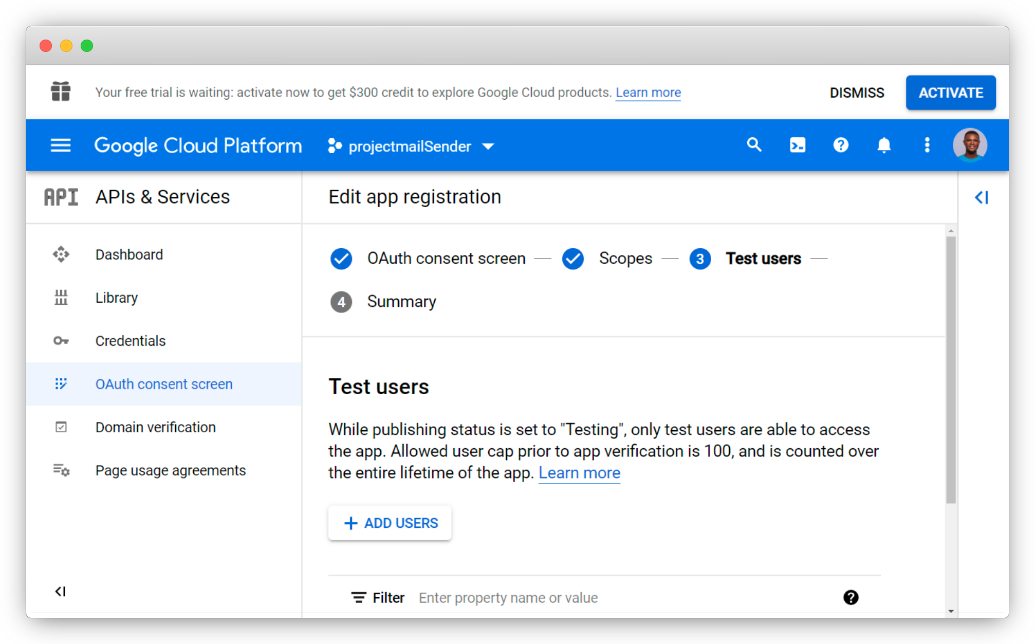 add test user section